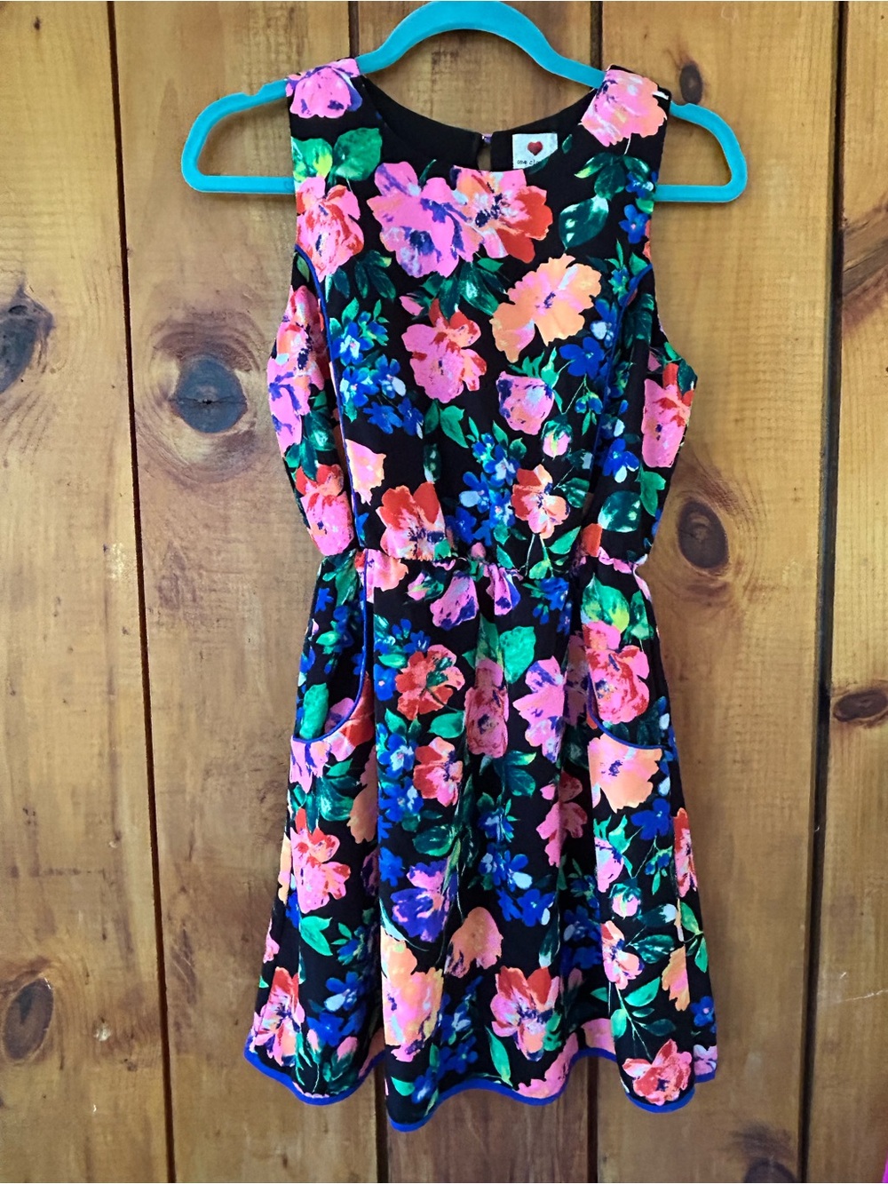 One Clothing Colorful Floral Fit & Flare Dress Black Multicolor Size M Pockets